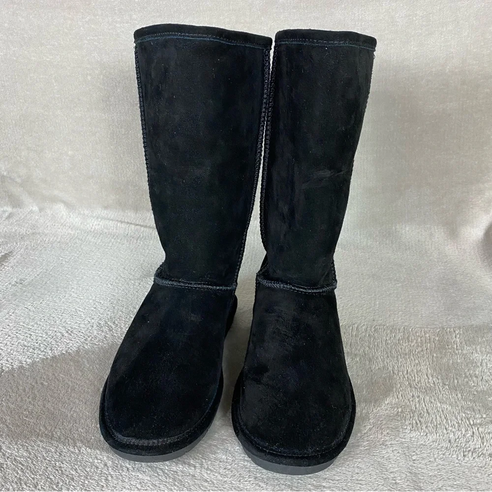 Bearpaw Emma Tall Boots‎ Womens Size 7 Black Suede Pull On Wool Blend Lining